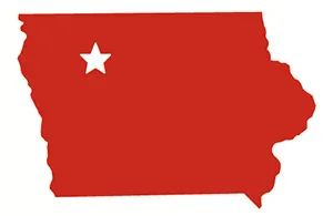 Red Iowa state silhouette with white star
