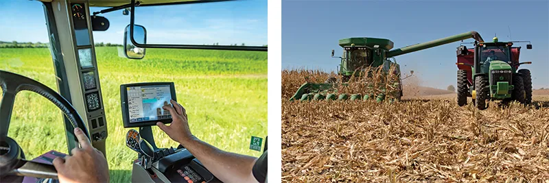 Tractor cab with tablet; combine harvesters