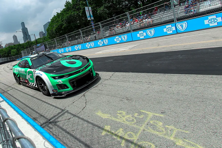 A green race car