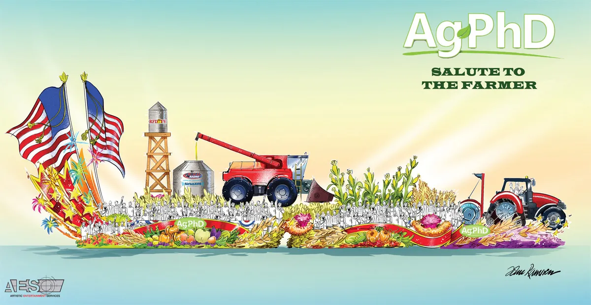 AgPhD farm float parade with tractors