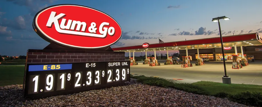 Kum & Go gas station sign with gas price