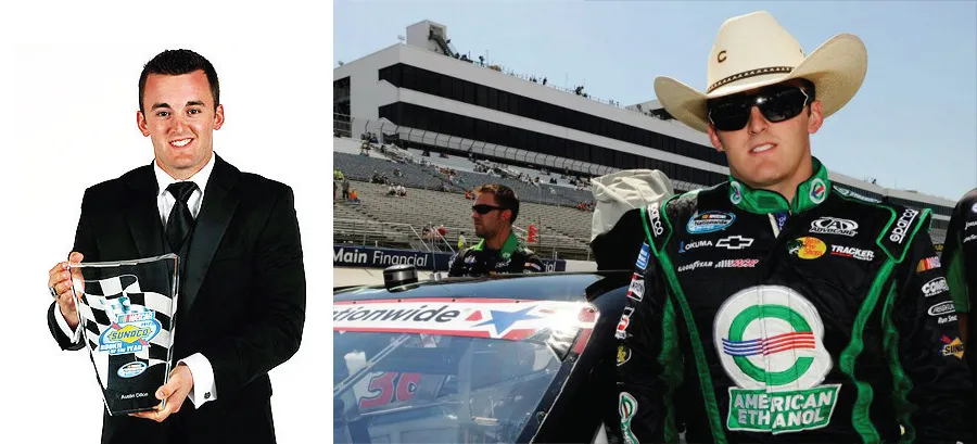 Austin holding an award and standing by his car