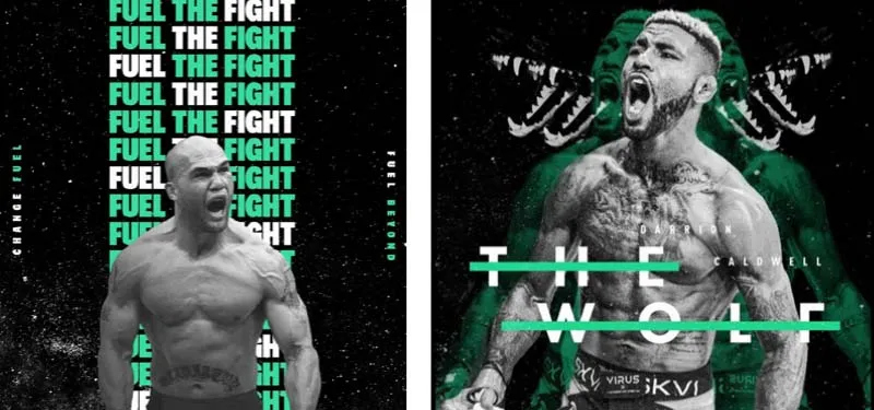 Two MMA fighter posters featuring FUEL THE FIGHT