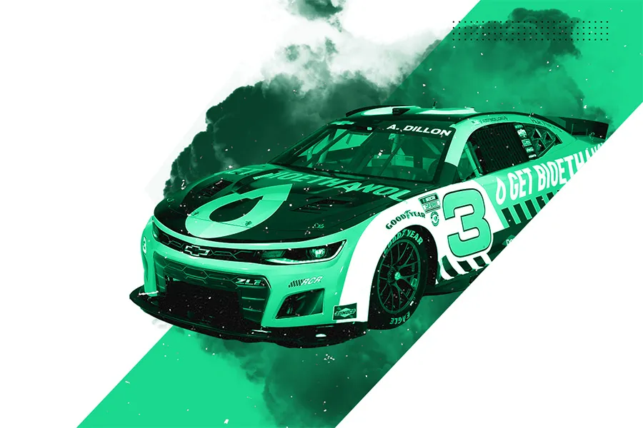 A green race car