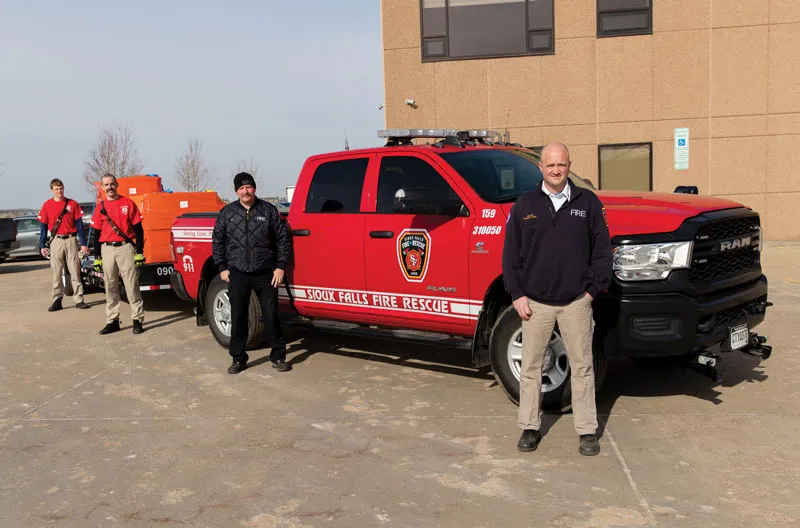 Sioux Falls Fire Rescue pick up a donation of POET sanitizer to help protect themselves while working on the frontlines of the COVID-19 pandemic.