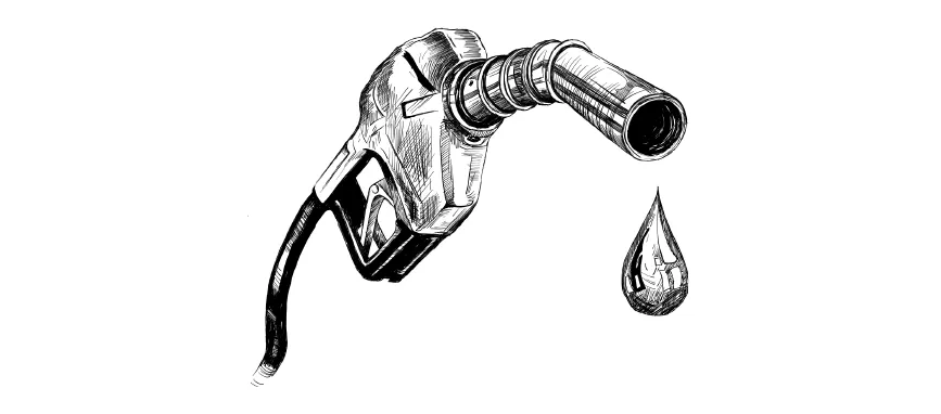 Illustration of gas pump nozzle with fuel drop