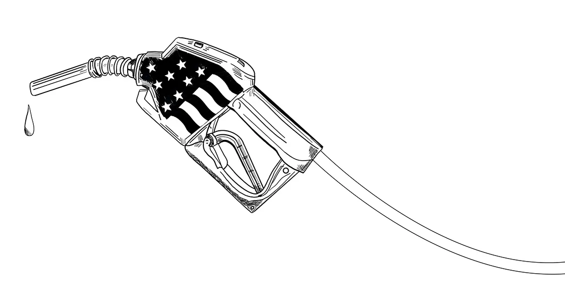 Gas pump nozzle with American flag pattern drip