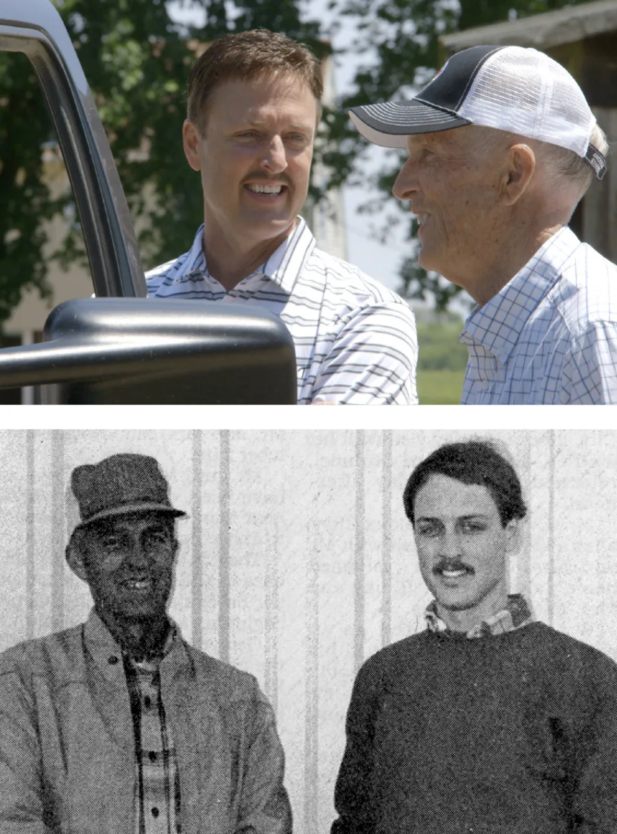 Jeff and his dad standing by a car and smiling at the camera photos