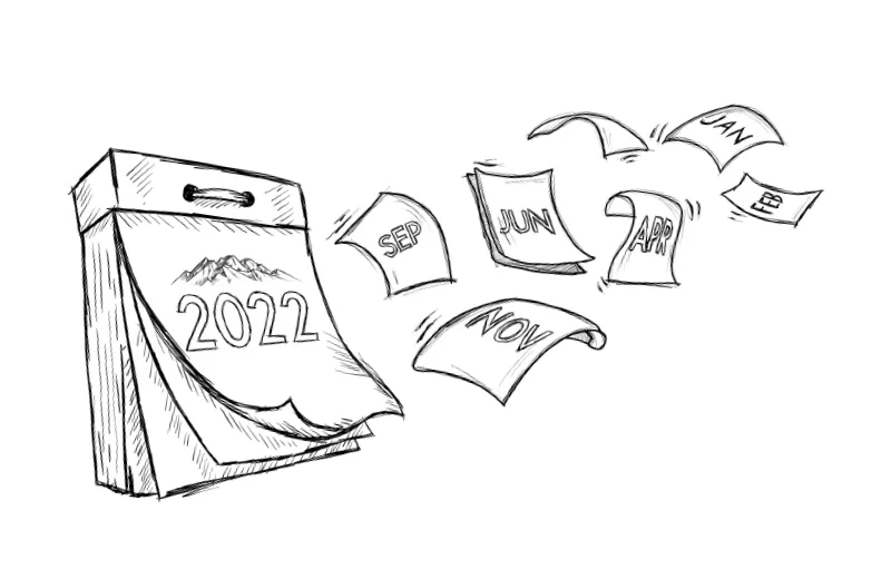 Sketch calendar showing 2022 with floating months