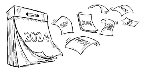 Sketch calendar showing 2022 with floating months