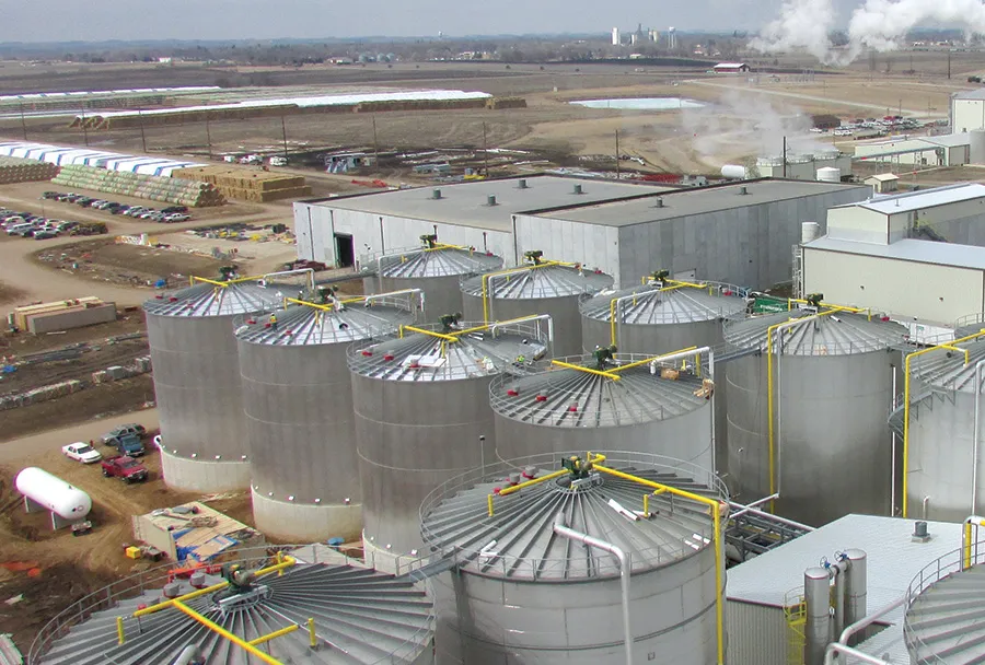 This is the front end process of LIBERTY. Mainly visible is the concrete Biomass handling building and the conversion tank farms. Construction is complete in these areas.