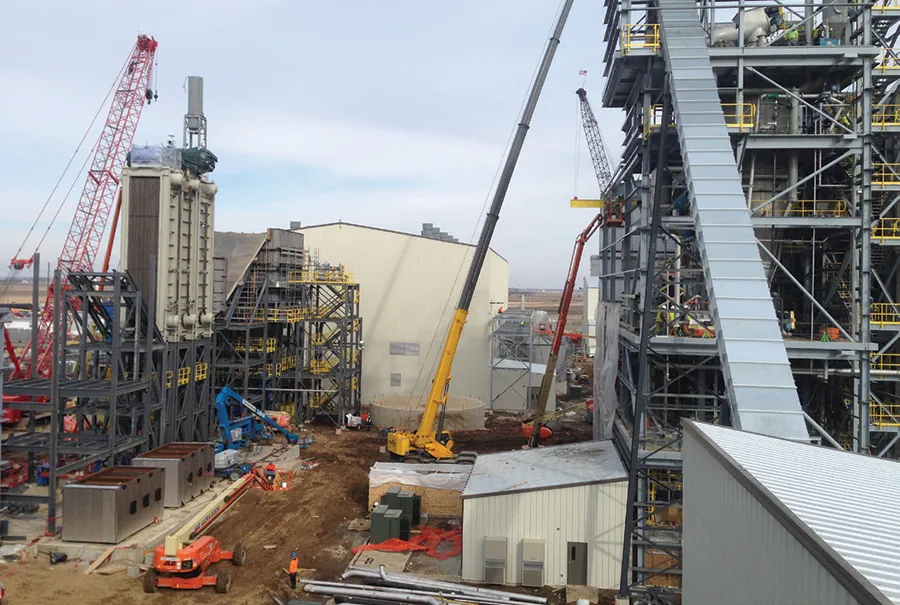 The pretreatment system is to the right and the Solid Fuel Boiler to the left. Construction is ongoing and will be wrapping up in the coming weeks.
