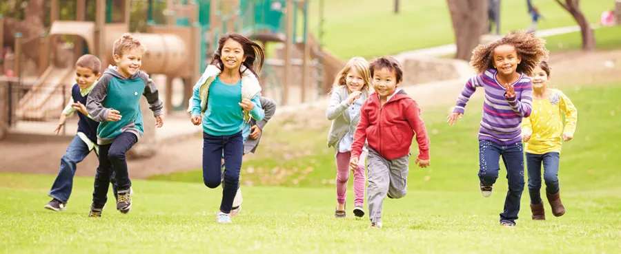 Kids running outside
