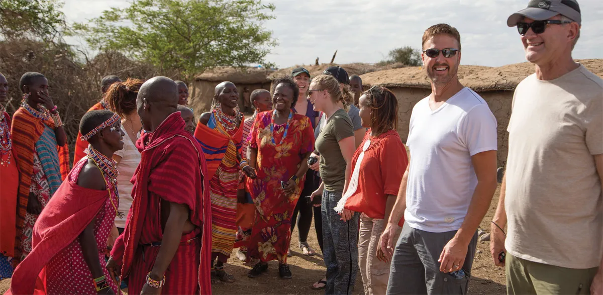 Jeff Broin interacts with a local Maasai tribe in southern Kenya on a January 2017 trip; photo by Alex Mandiola