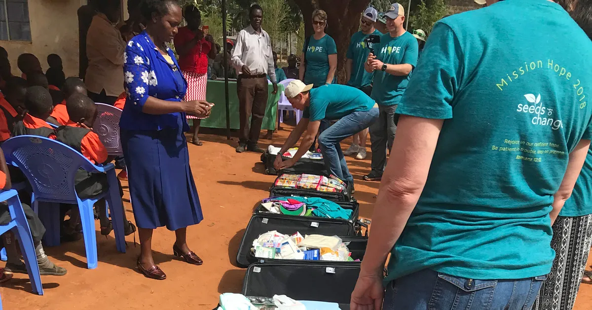Suitcases filled with donations for the school