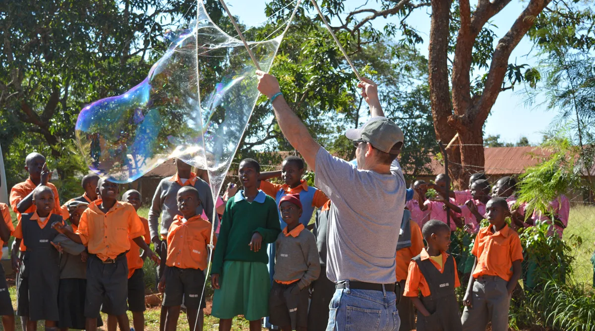 Making enormous bubbles for the students at Kakuswi