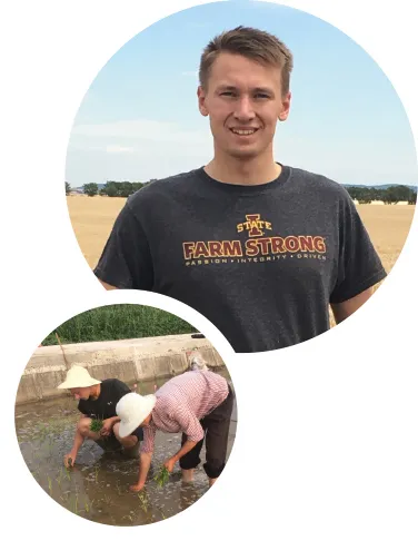 HANS RIENSCHE wearing a Farm Strong shirt outdoors