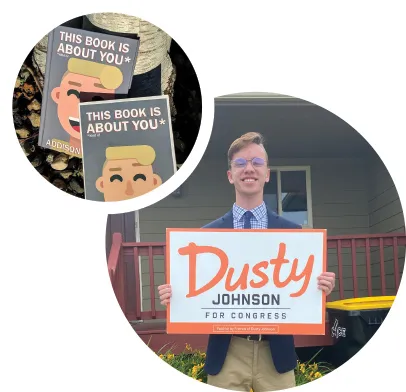 ADDISON MILLER holding Dusty Johnson for Congress sign