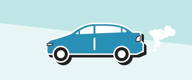 Blue cartoon car with exhaust puff
