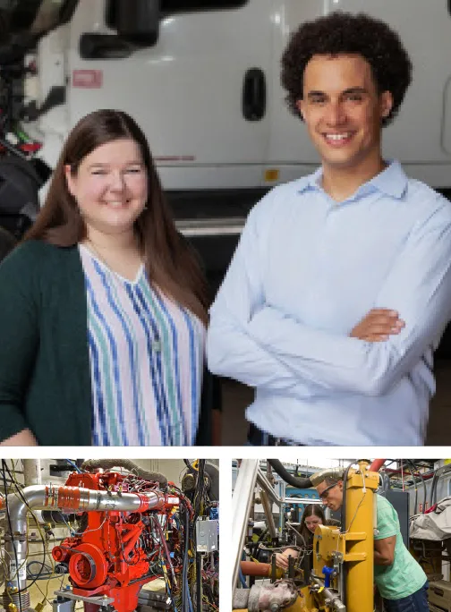Top: Dr. Julie Blumreiter and Dr. BJ Johnson Bottom Right: Drs. Blumreiter and Johnson work on ClearFlame design