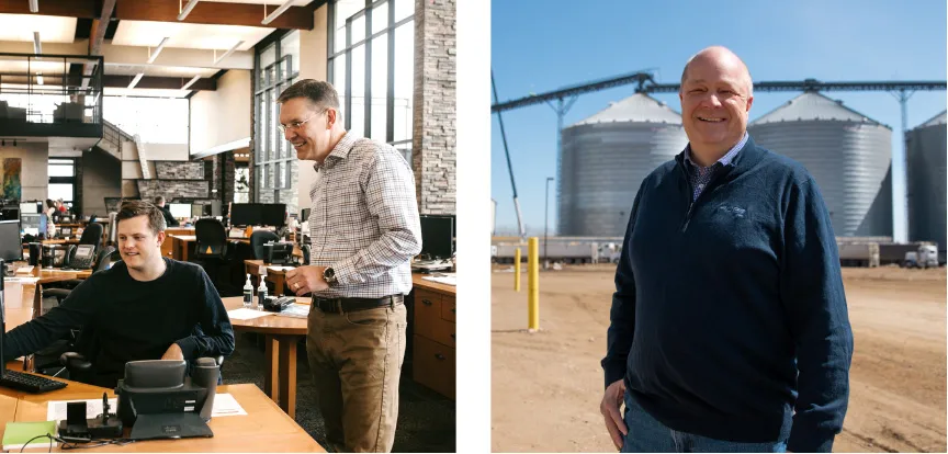 Left: Spencer Crouch, Marketing Analyst and Christian McIlvain, President of POET Grain, review data | Right: Cliff Huot, Regional Marketing Manager at POET Bioprocessing -- Hudson