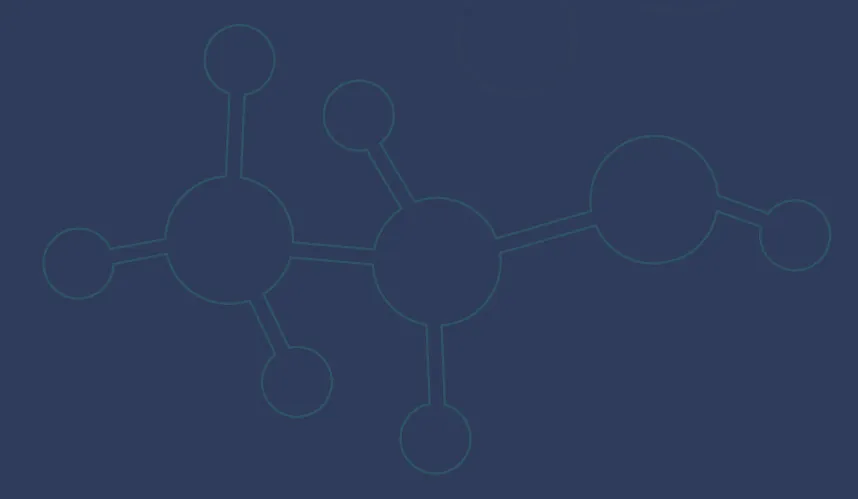Molecular diagram with linked circles on blue