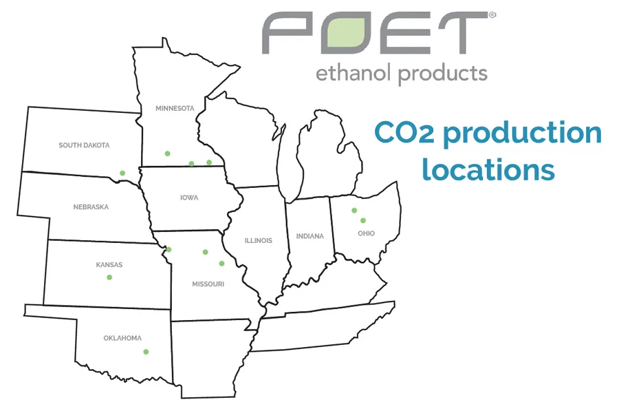 CO2 productions locations on the map