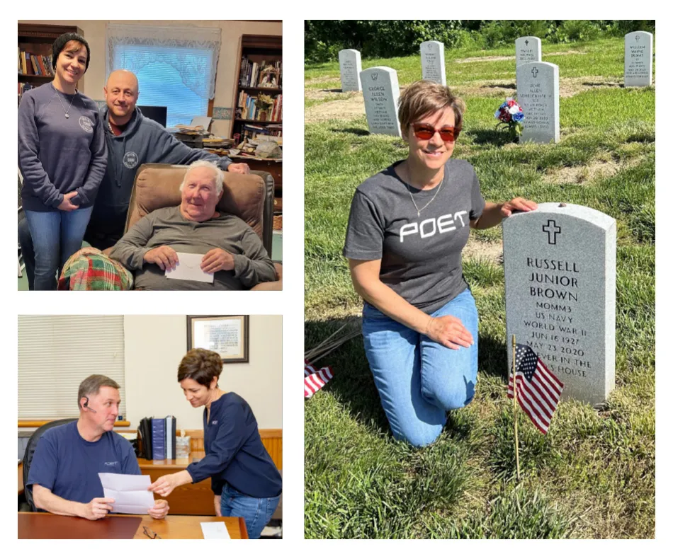 Photos of Baker at a cemetery and office