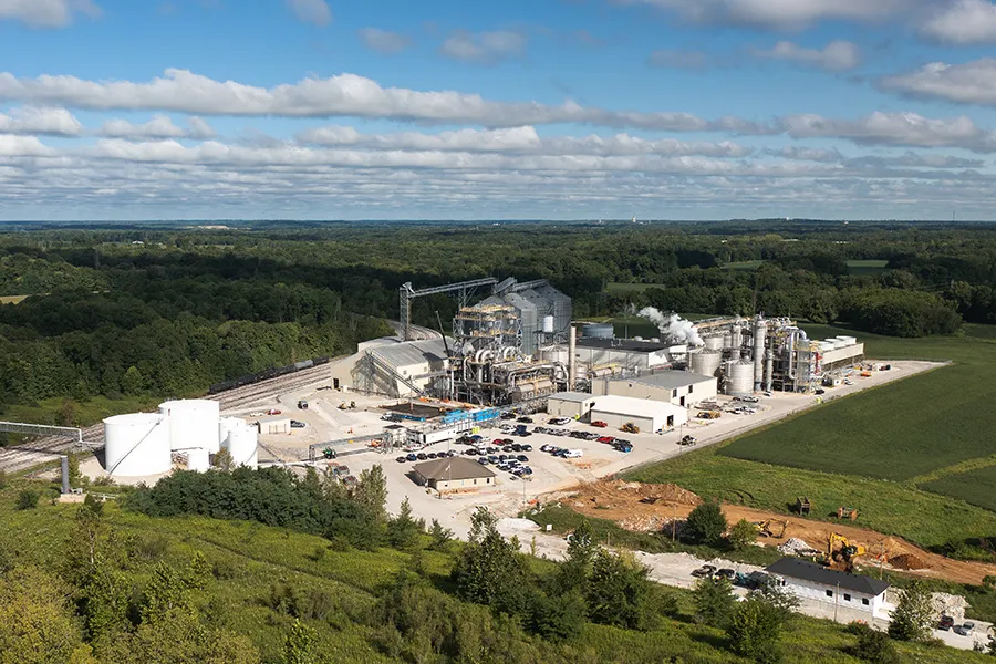 Cement plant with silos in rural area