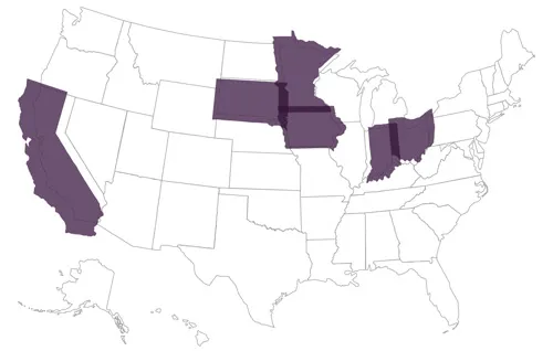 US map with purple-shaded states