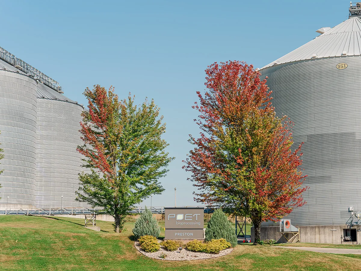 FOET bioprocessing sign near silos