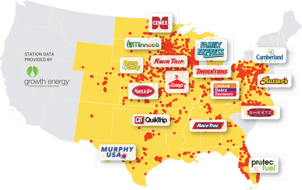 U.S. map shows convenience-store brand logos