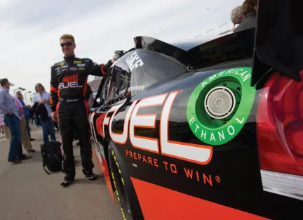 Race car and driver in the pit lane