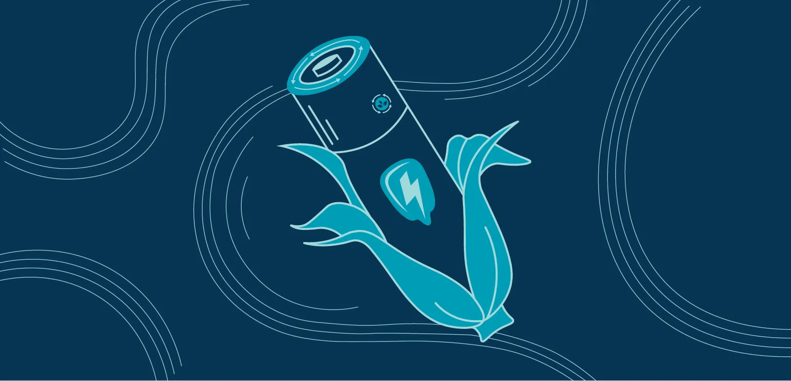 Blue stylized figure with lightning bolt emblem