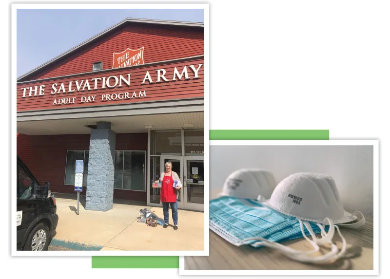 A person standing in front of a the salvation army building
