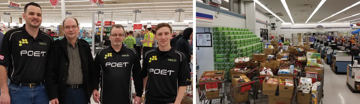 Four people at a grocery store