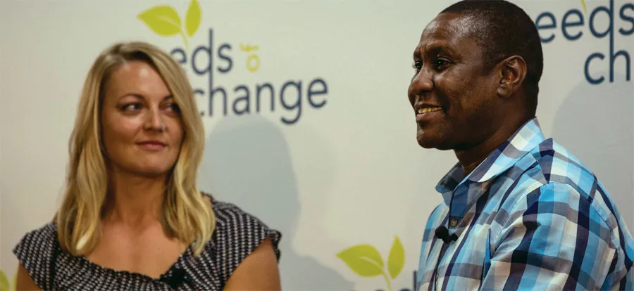 David Mutia discussed updates on Mission Hope, as Alicia ElMamouni, Director of Seeds of Change Foundation, moderates the discussion.