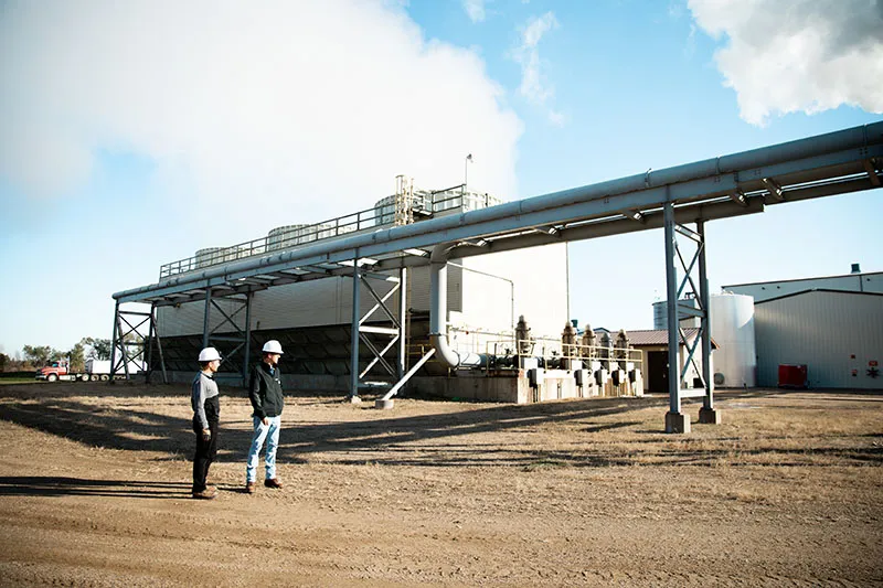 Joseph Fuhr, POET Process Engineer I, examines Total Water Recovery system at POET Biorefining — Hudson.