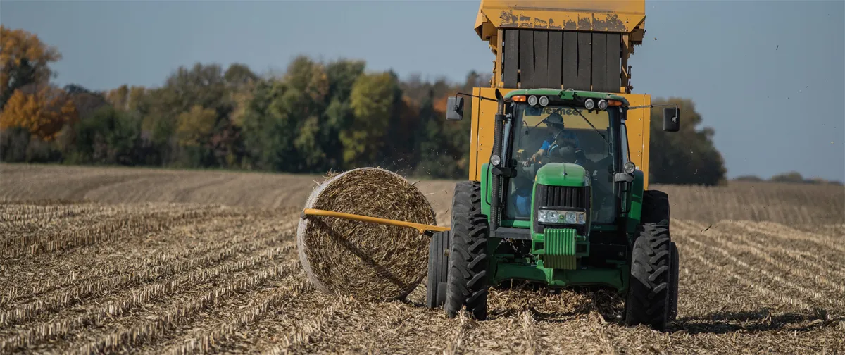 Biomass harvesting takes place in October 2017 on Craig Brownlee’s land in Emmetsburg, Iowa