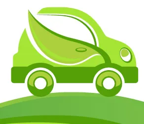 Green eco car with leaf design on hill