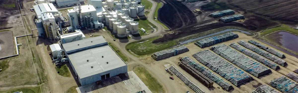Aerial view of cement plant with silos