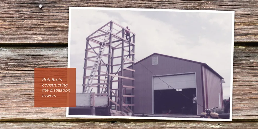 Workers are building distillation towers