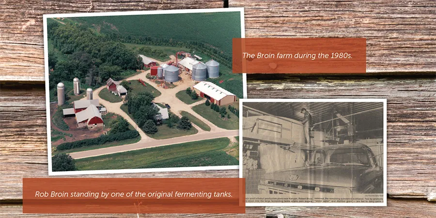 Aerial view of Broin farm with silos