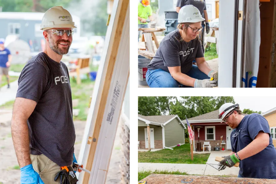 Construction workers are building a house