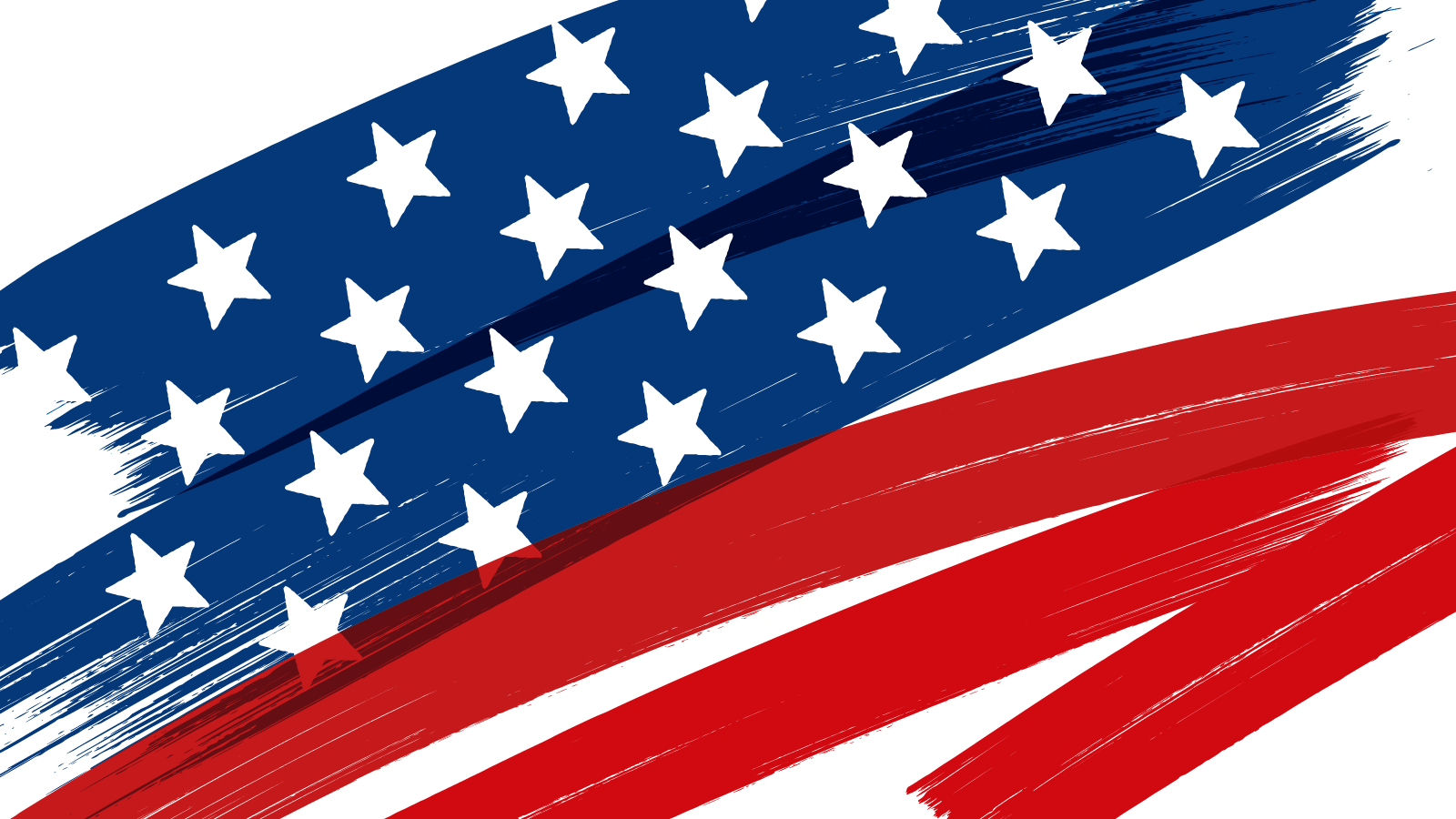 Abstract brush strokes in blue with white stars and red, inspired by the American flag.