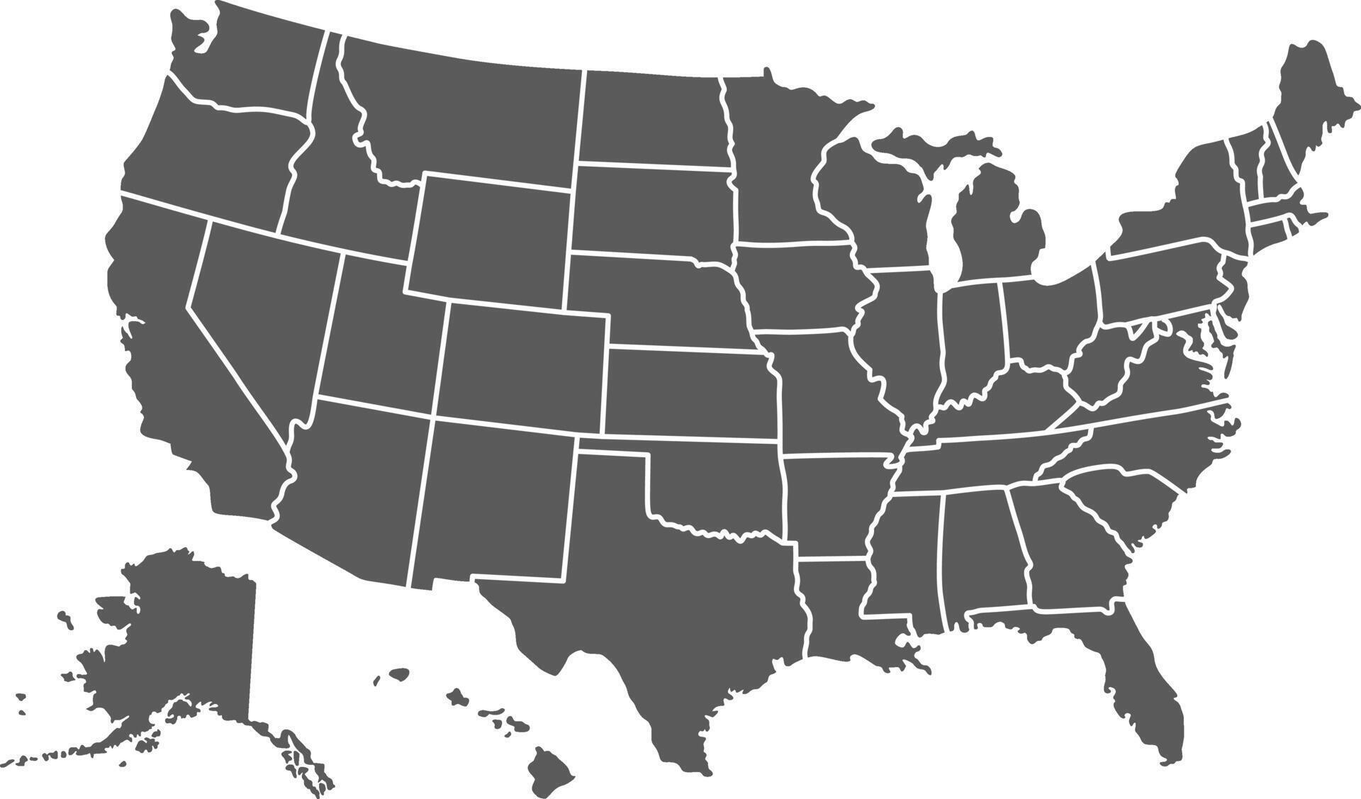 Map of the United States showing the boundaries of each state in gray with white borders.