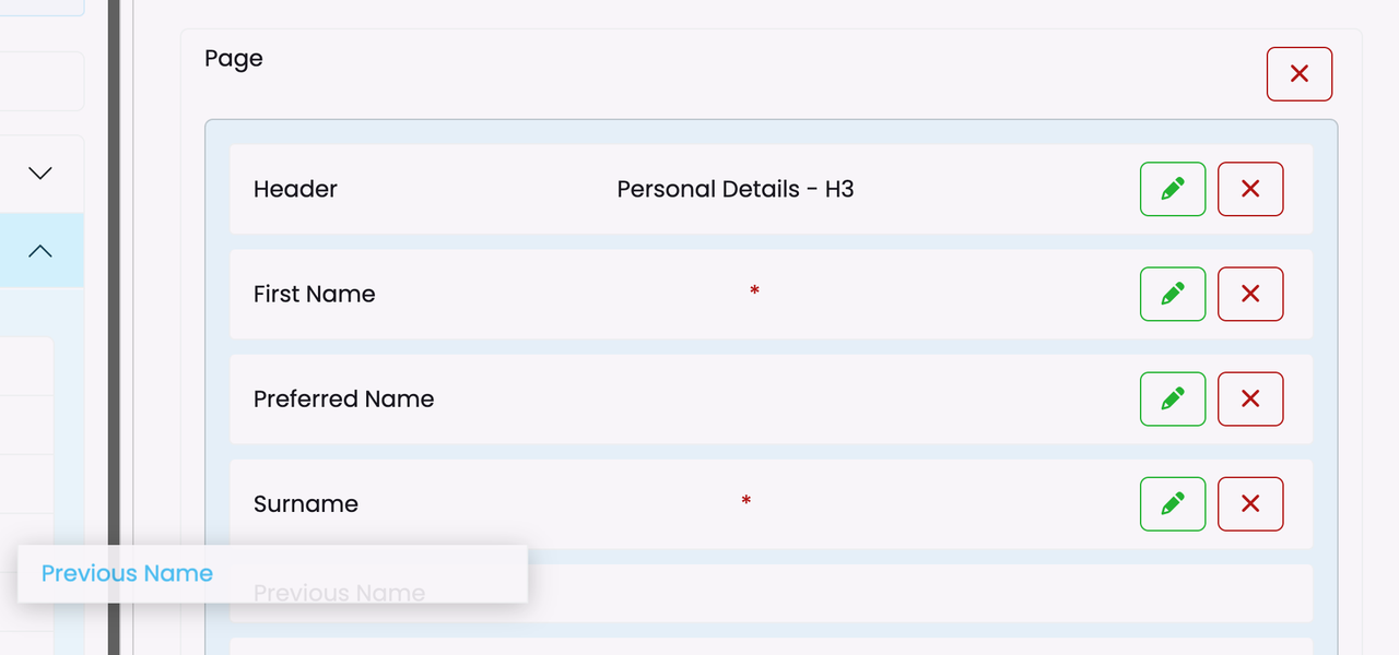 SELMA form builder editing an enrolment form