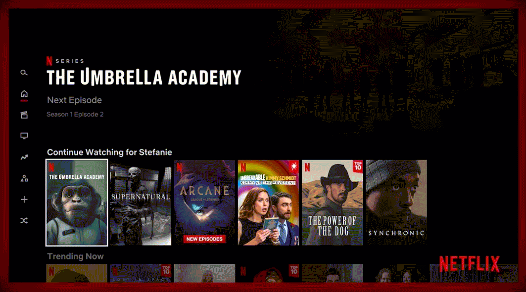 A Netflix page with a red background and a selection of movies and TV shows. - UserVoice Images