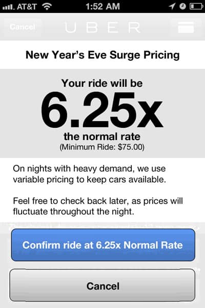 user surge pricing notification design suggestion
