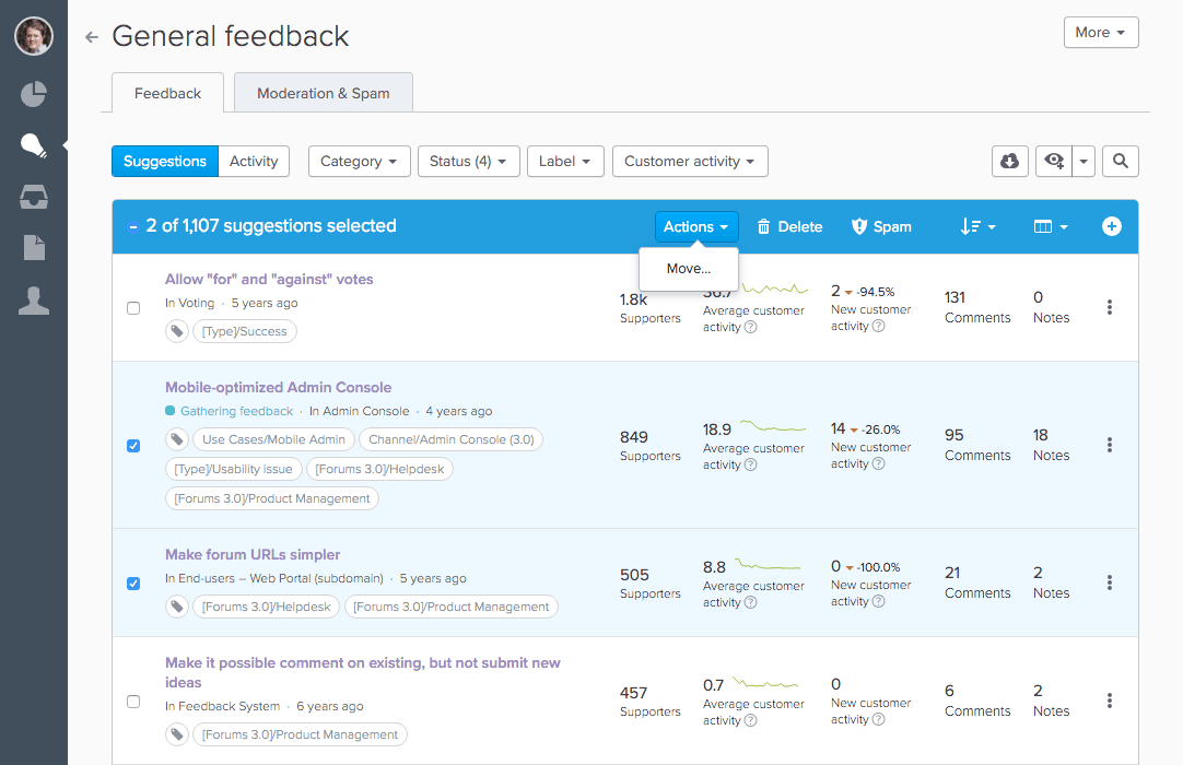 UserVoice Bulk Actions